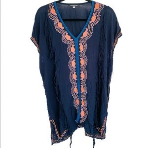 South Moon Under Embroidered Fringed Swimsuit Cover Up Navy/Orange/Laven…